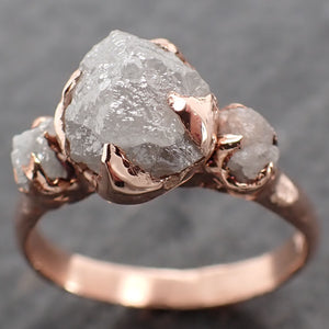 raw rough diamond engagement stacking multi stone wedding anniversary rose 14k gold ring rustic 2629 Alternative Engagement