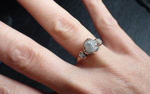 Raw Rough Diamond Engagement Stacking Multi stone Wedding anniversary Rose 14k Gold Ring Rustic 2629