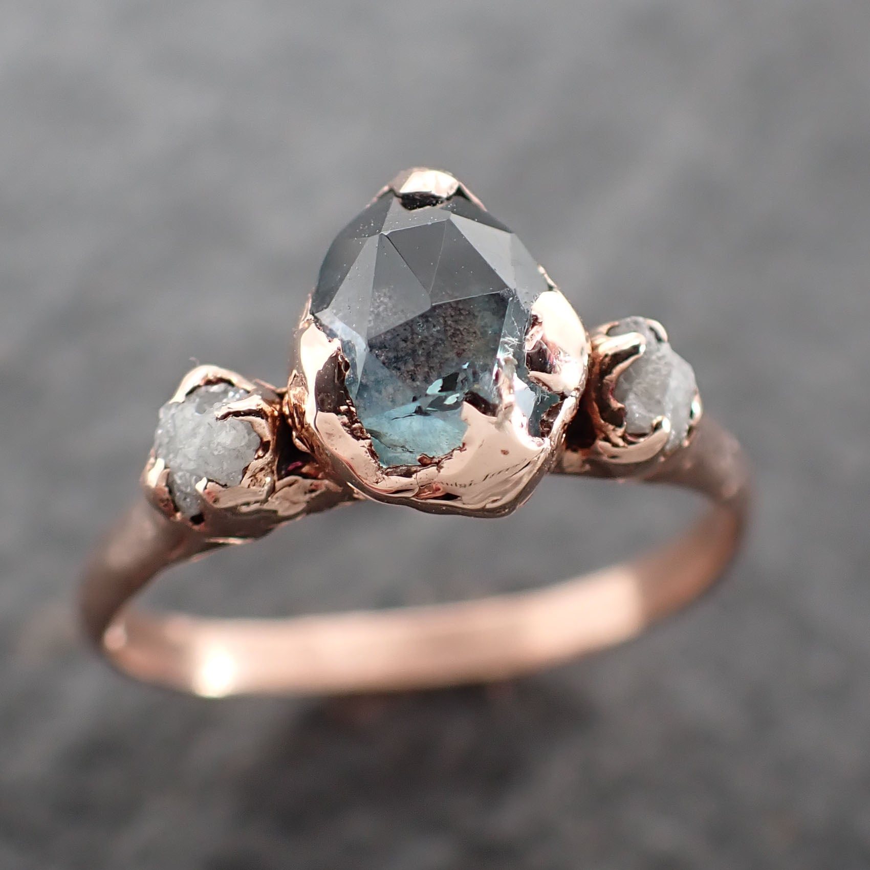 fancy cut blue montana sapphire and diamonds 14k rose gold engagement wedding ring custom gemstone ring multi stone ring 2630 Alternative Engagement