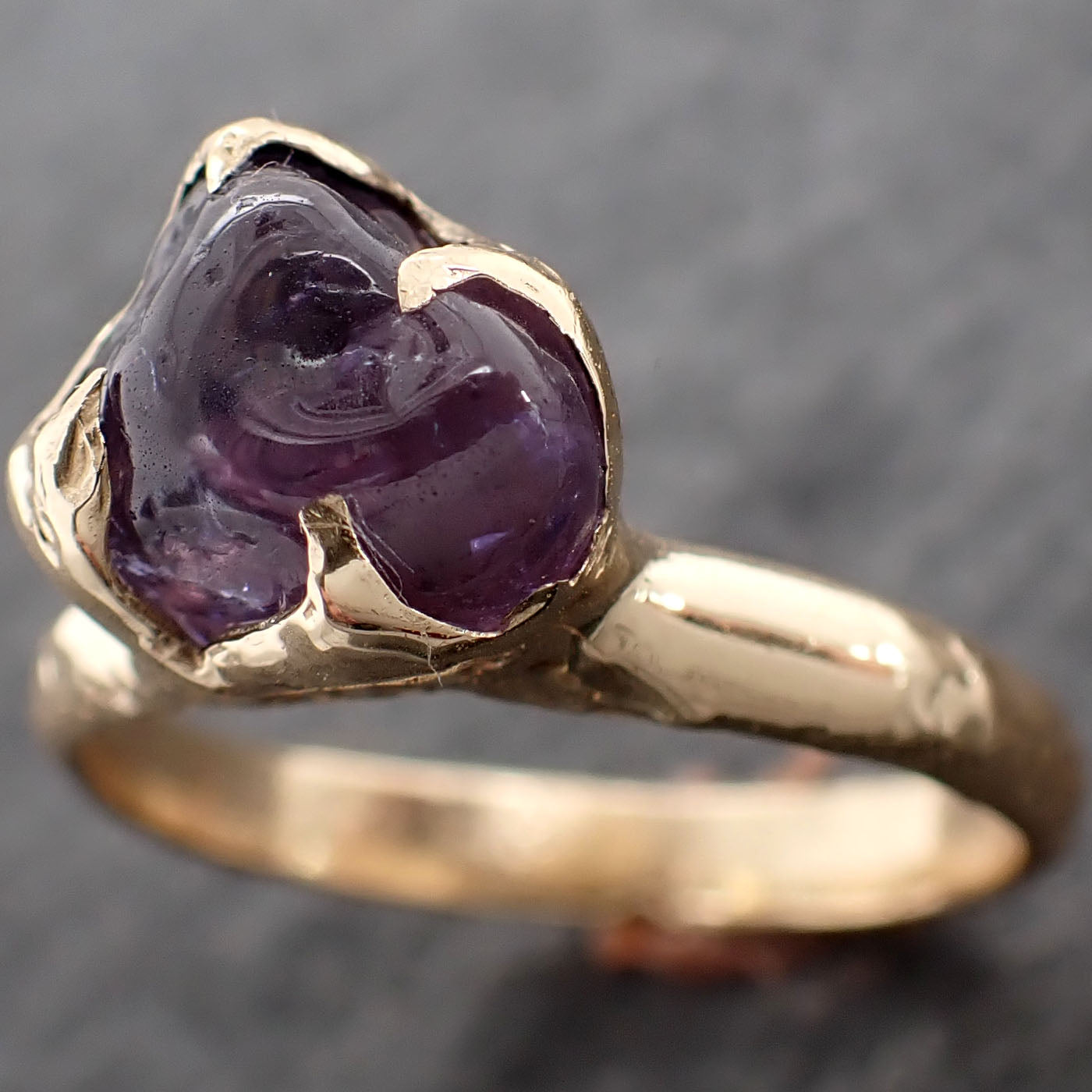sapphire pebble candy polished yellow 18k gold solitaire and band set gemstone ring 2639 Alternative Engagement
