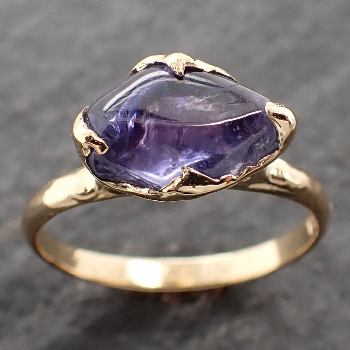 Sapphire tumbled purple violet tumbled yellow 18k gold Solitaire gemstone ring 2632