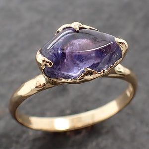 Sapphire tumbled purple violet tumbled yellow 18k gold Solitaire gemstone ring 2632