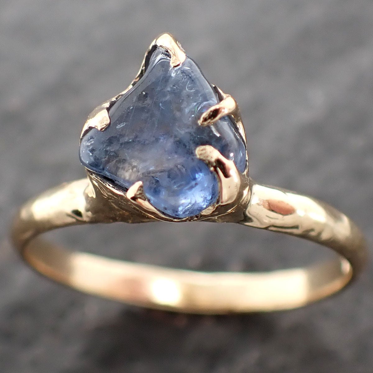 sapphire pebble candy blue polished 18k yellow gold solitaire gemstone ring 2636 Alternative Engagement