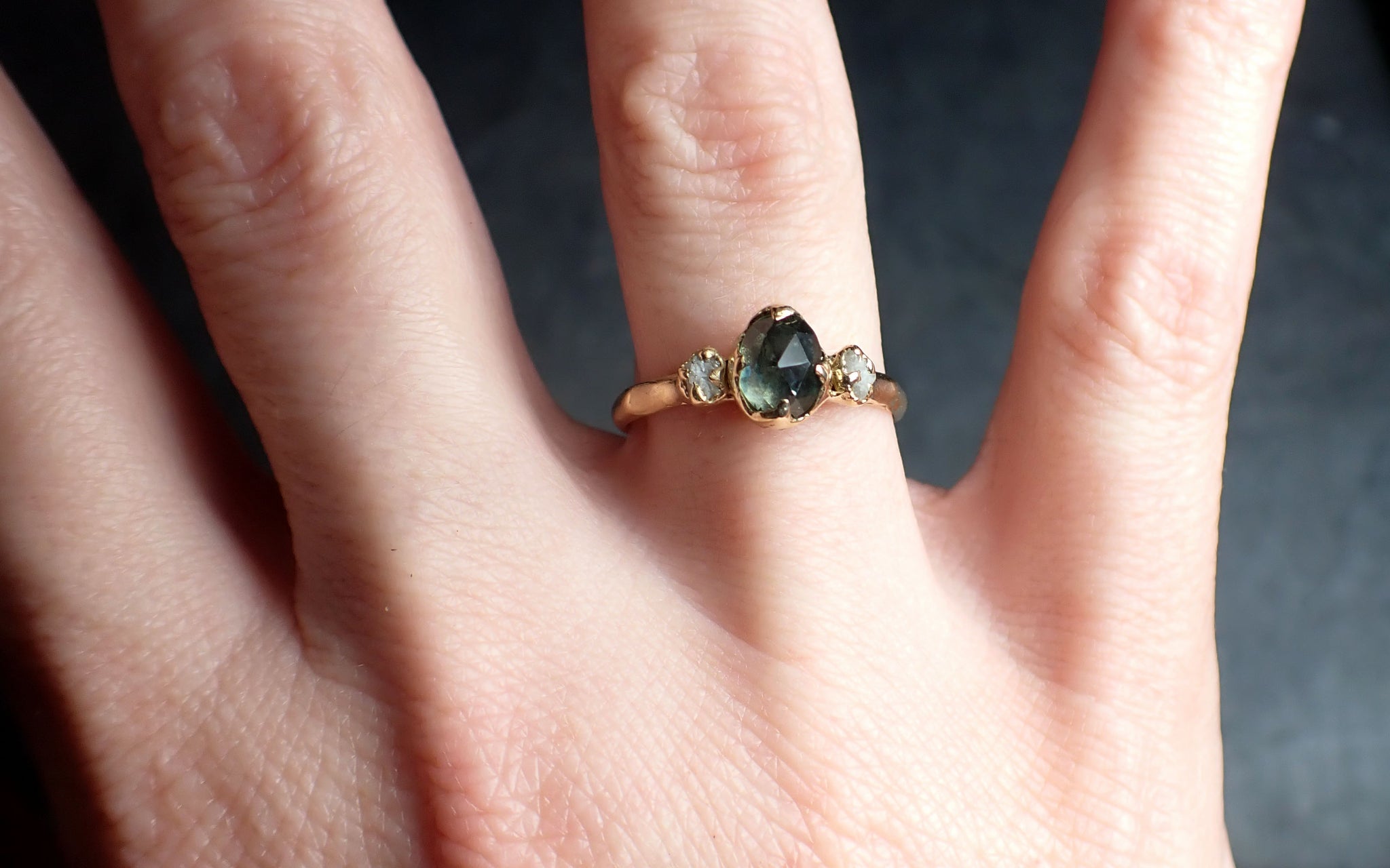 fancy cut montana sapphire diamond 14k yellow gold engagement ring wedding ring custom one of a kind blue gemstone ring multi stone ring 2370 Alternative Engagement