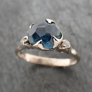 Montana Sapphire Partially Faceted Multi stone Rough Diamond 14k White Gold Engagement Ring Wedding Ring Custom Gemstone Ring Three stone 2364