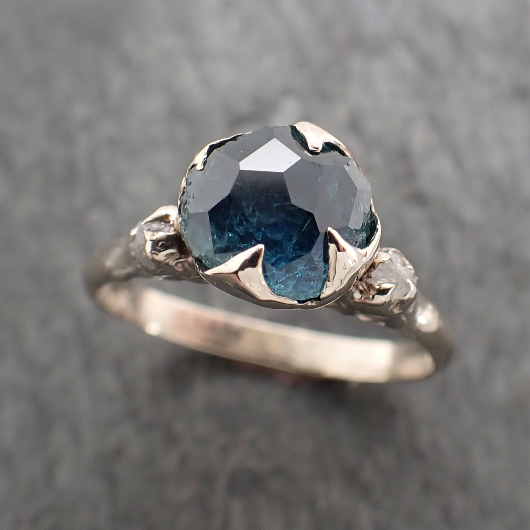 montana sapphire partially faceted multi stone rough diamond 14k white gold engagement ring wedding ring custom gemstone ring three stone 2364 Alternative Engagement