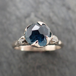 Montana Sapphire Partially Faceted Multi stone Rough Diamond 14k White Gold Engagement Ring Wedding Ring Custom Gemstone Ring Three stone 2364