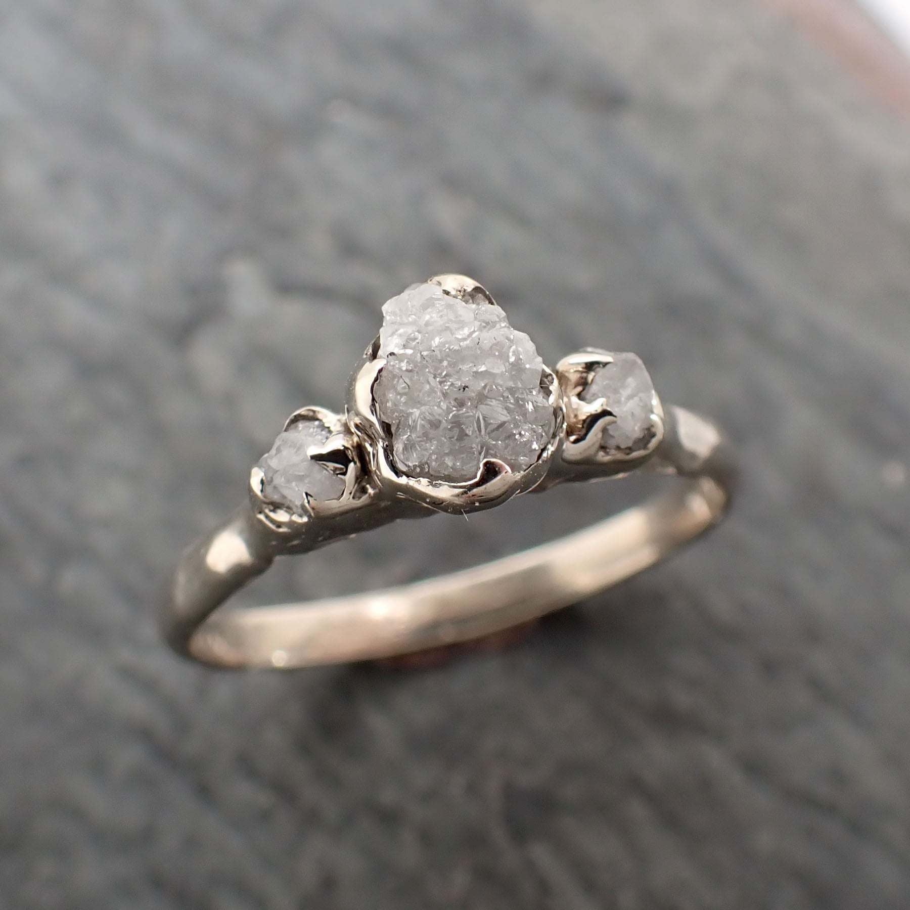 raw rough diamond engagement stacking ring multi stone wedding anniversary white gold 14k rustic byangeline 2363 Alternative Engagement