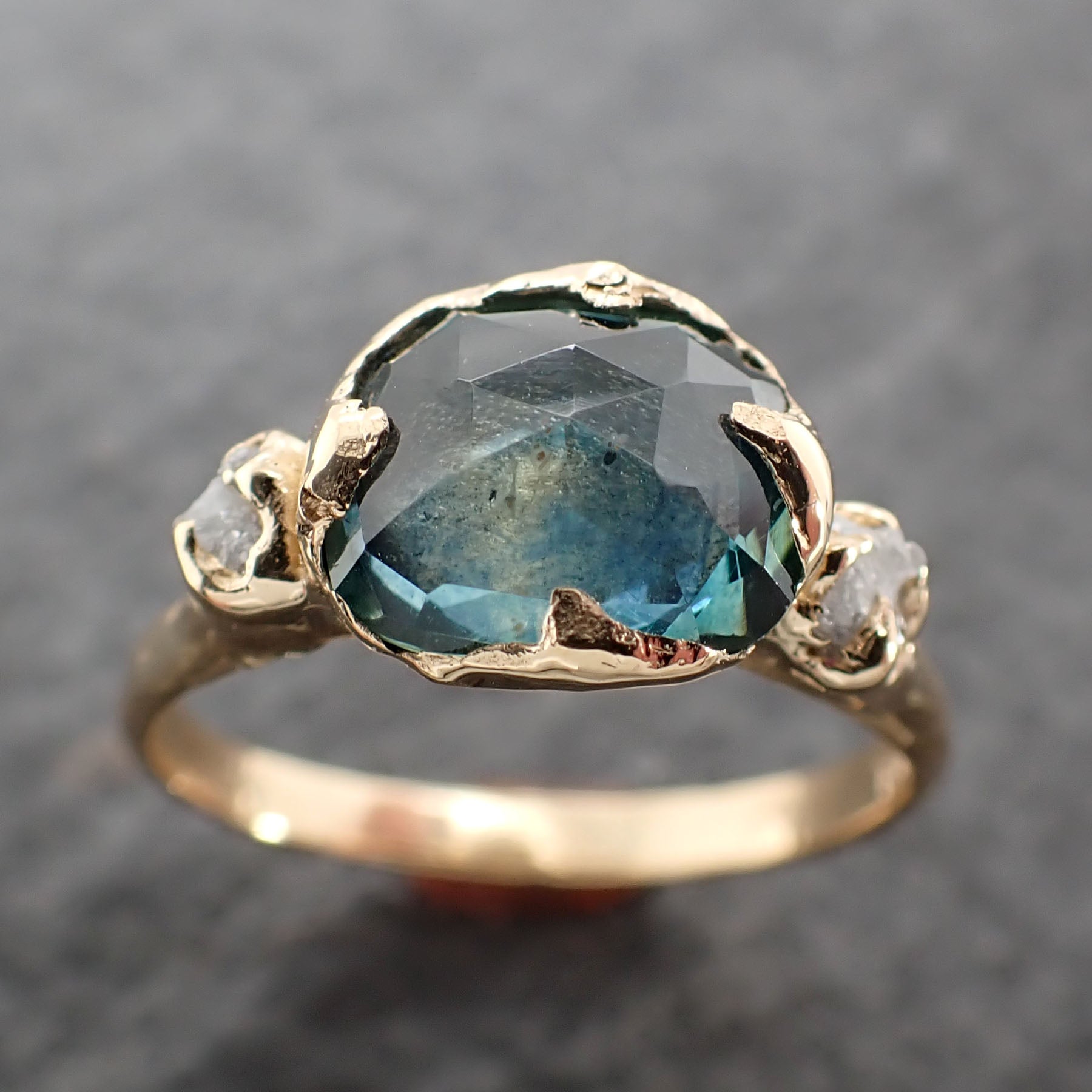 fancy cut montana blue sapphire rough diamond 18k yellow gold engagement ring wedding ring gemstone ring multi stone ring 2640 Alternative Engagement