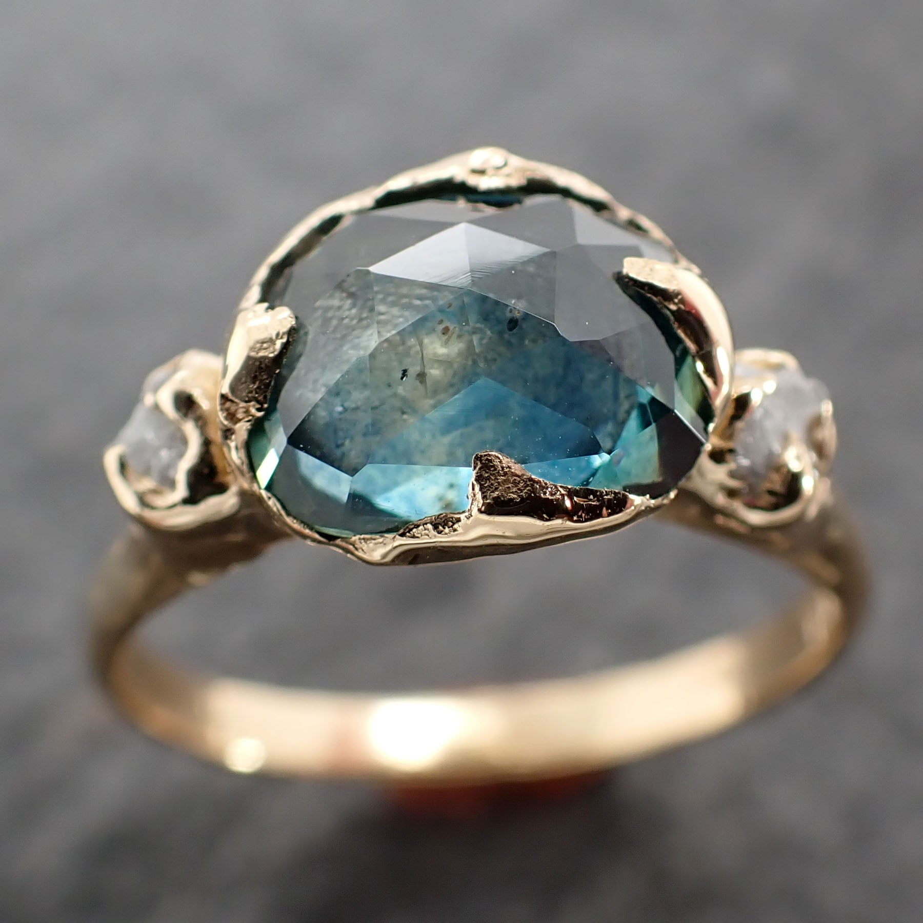 fancy cut montana blue sapphire rough diamond 18k yellow gold engagement ring wedding ring gemstone ring multi stone ring 2640 Alternative Engagement