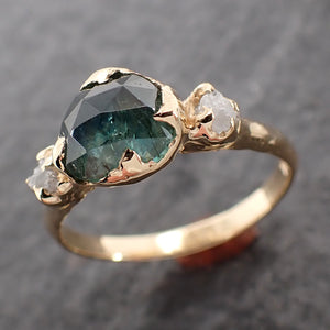Fancy cut Montana green Sapphire rough Diamond 18k yellow Gold Engagement Ring Wedding Ring Gemstone Ring Multi stone Ring 2641