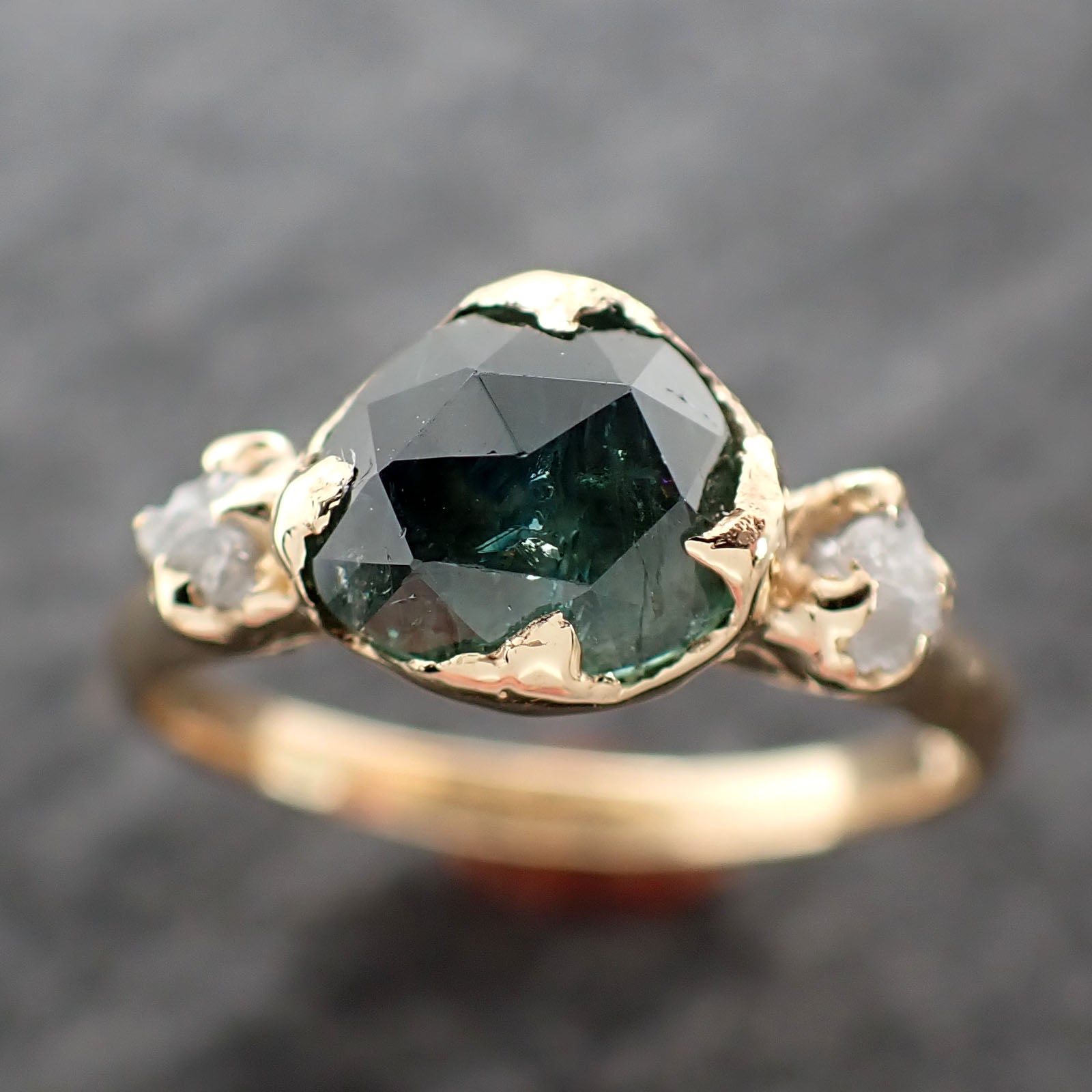Fancy cut Montana green Sapphire rough Diamond 18k yellow Gold Engagement Ring Wedding Ring Gemstone Ring Multi stone Ring 2641