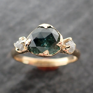 fancy cut montana green sapphire rough diamond 18k yellow gold engagement ring wedding ring gemstone ring multi stone ring 2641 Alternative Engagement