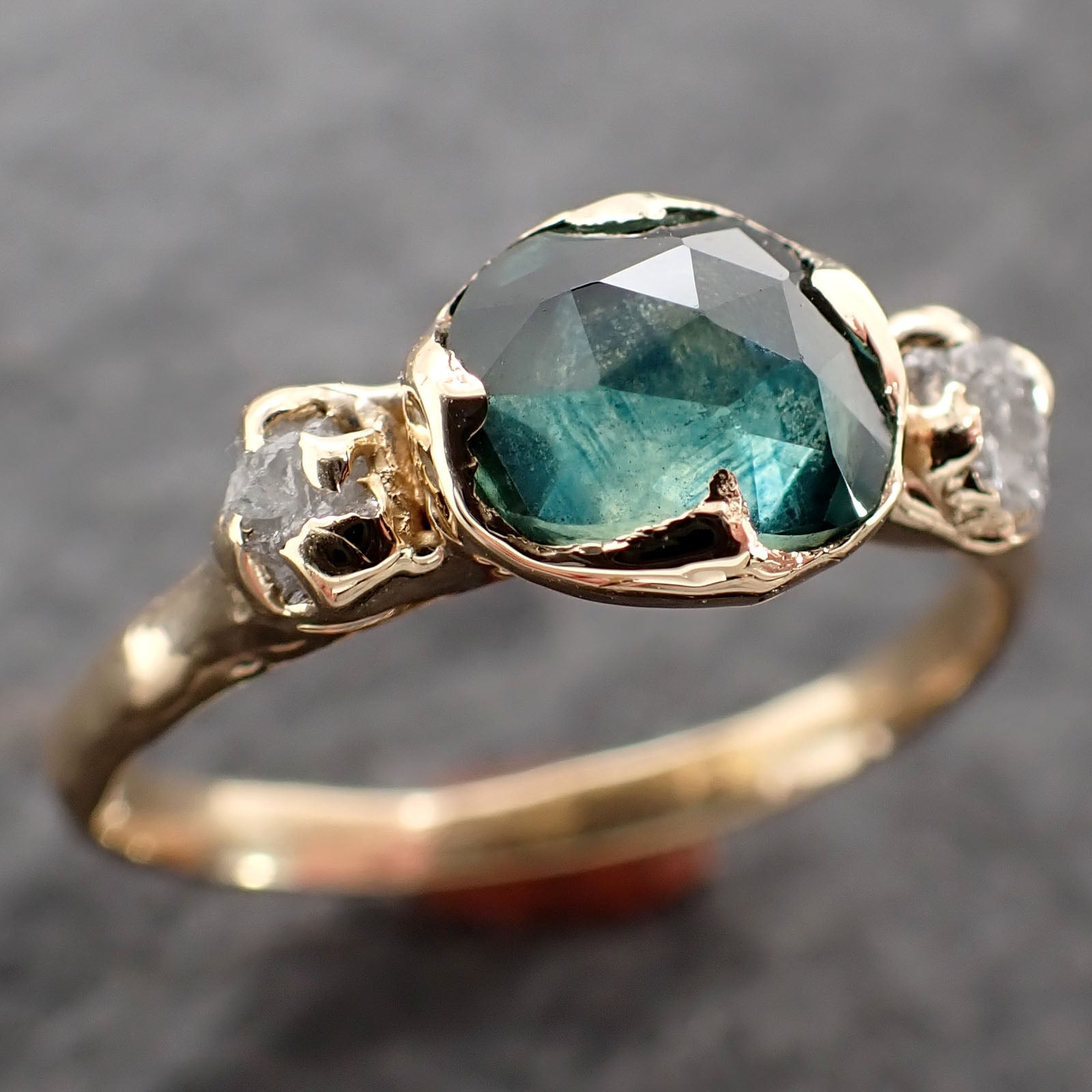 fancy cut montana blue sapphire rough diamond 18k yellow gold engagement ring wedding ring gemstone ring multi stone ring 2642 Alternative Engagement