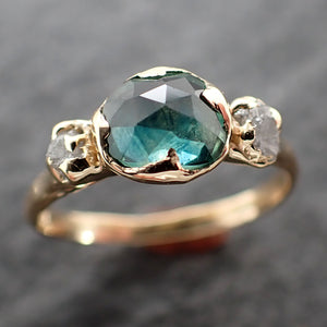 fancy cut montana blue sapphire rough diamond 18k yellow gold engagement ring wedding ring gemstone ring multi stone ring 2642 Alternative Engagement