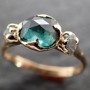 Fancy cut Montana blue Sapphire rough Diamond 18k yellow Gold Engagement Ring Wedding Ring Gemstone Ring Multi stone Ring 2642