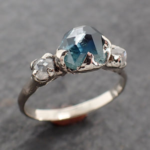 Partially faceted Montana Sapphire Diamond 14k White Gold Engagement Ring Wedding Ring blue Gemstone Ring Multi stone Ring 2647