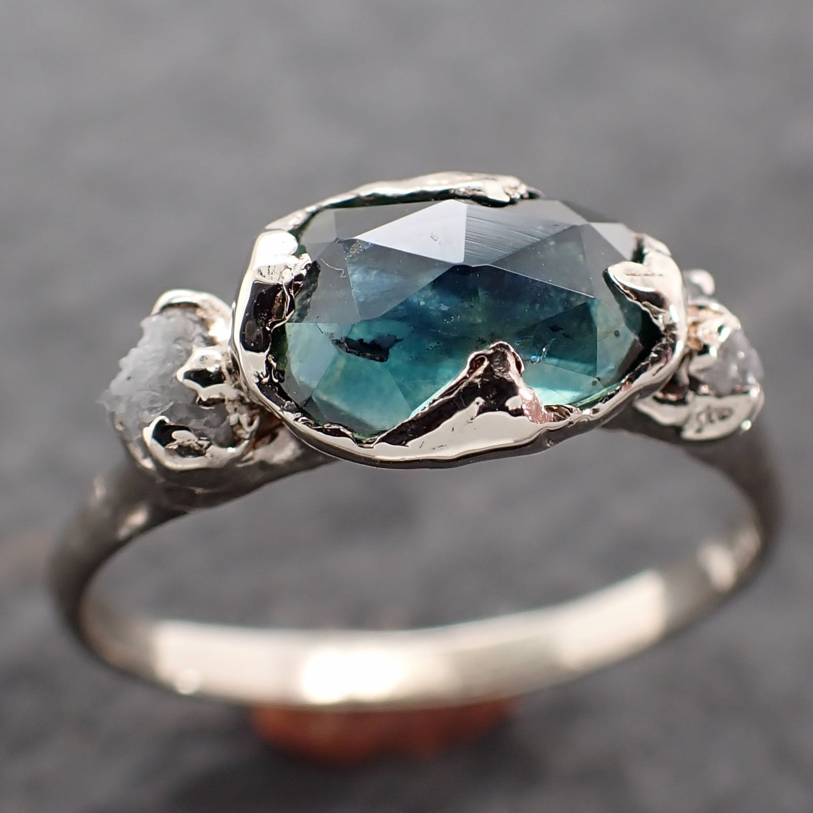 Fancy cut Montana Sapphire Diamond 14k White Gold Engagement Ring Wedding Ring blue Gemstone Ring Multi stone Ring 2649