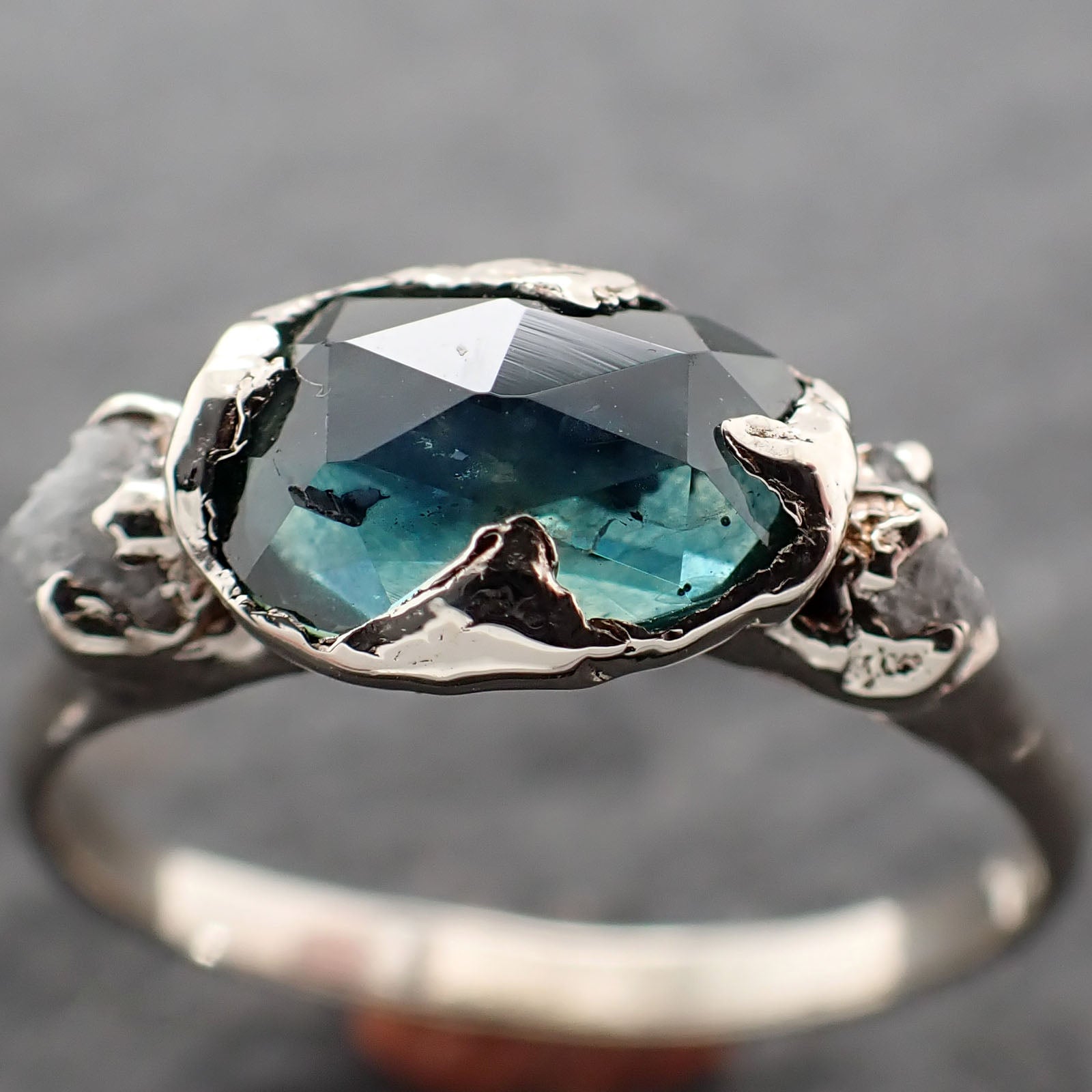 Fancy cut Montana Sapphire Diamond 14k White Gold Engagement Ring Wedding Ring blue Gemstone Ring Multi stone Ring 2649