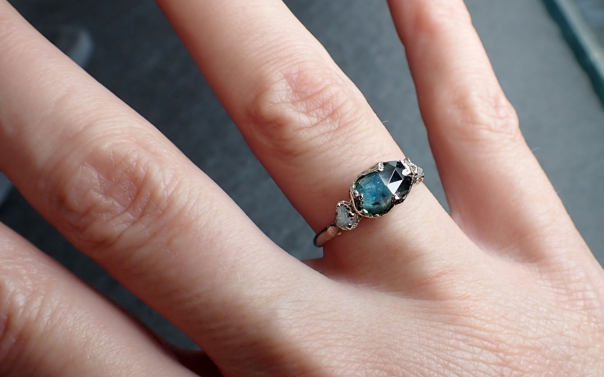fancy cut montana sapphire diamond 14k white gold engagement ring wedding ring blue gemstone ring multi stone ring 2649 Alternative Engagement