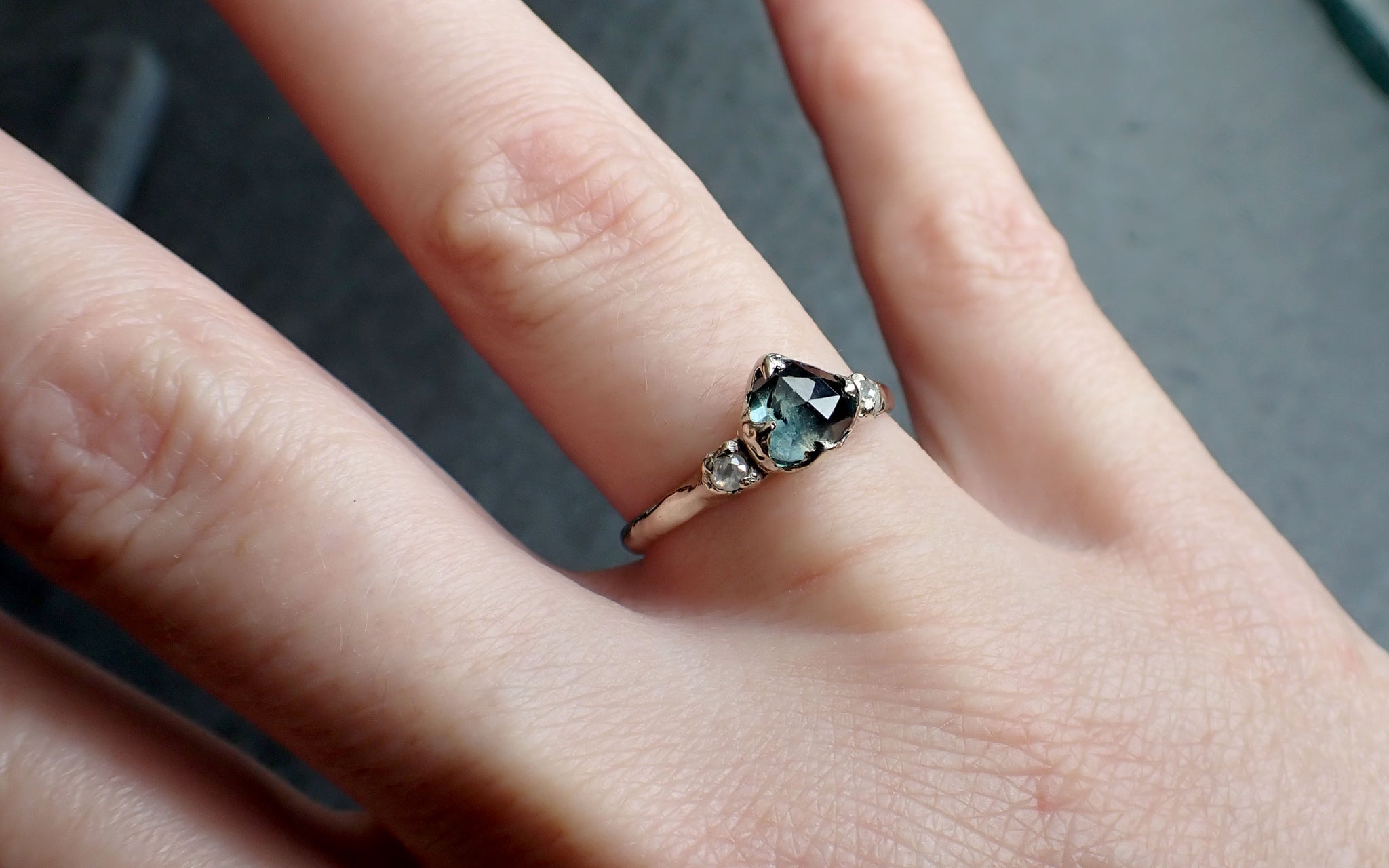 Fancy cut Montana Sapphire Diamond 14k White Gold Engagement Ring Wedding Ring blue Gemstone Ring Multi stone Ring 2652