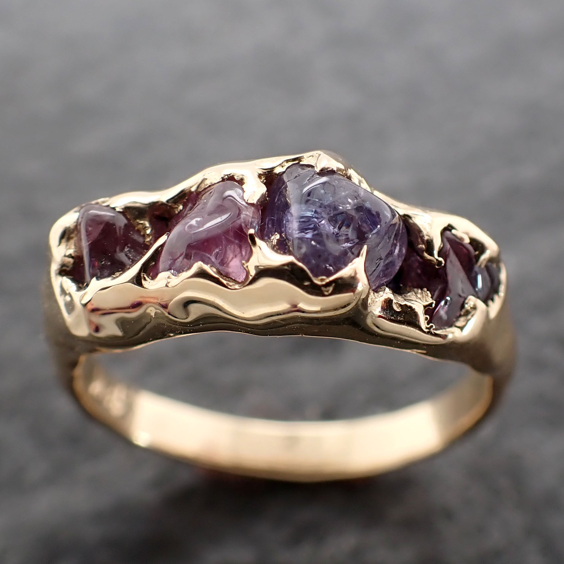 Sapphire tumbled purple lavender violet tumbled yellow 18k gold gemstone band 2657