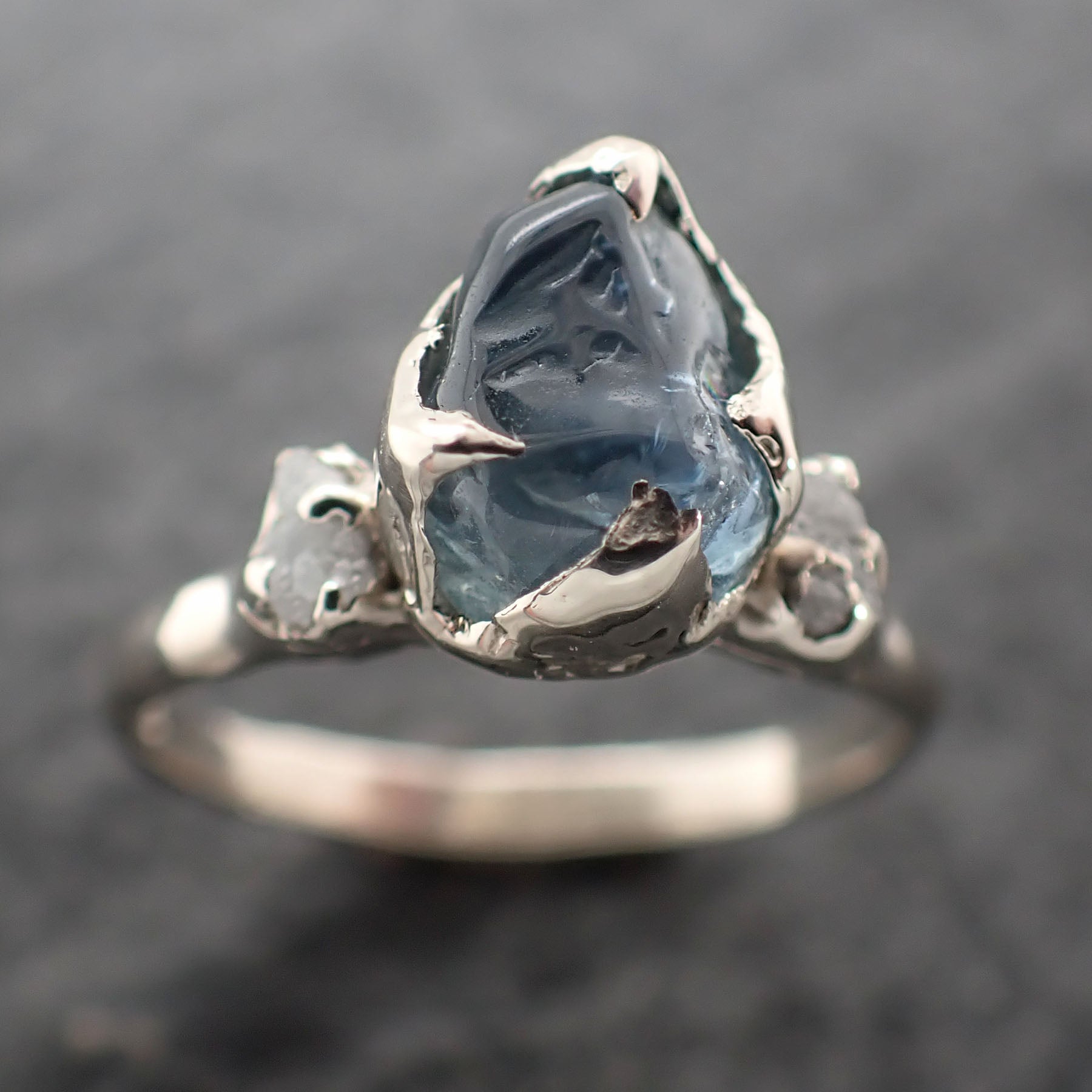 Sapphire Pebble candy polished White 14k gold Multi stone gemstone ring 2658