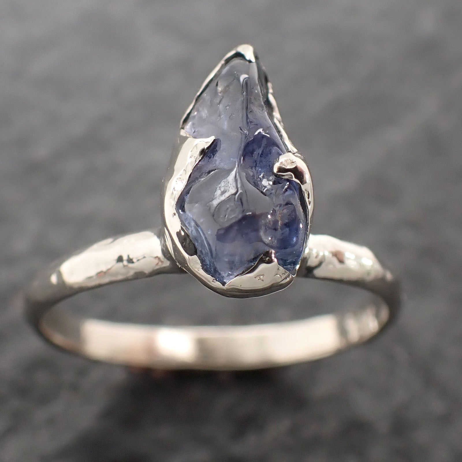 Sapphire Pebble candy polished White 14k gold Solitaire gemstone ring 2659
