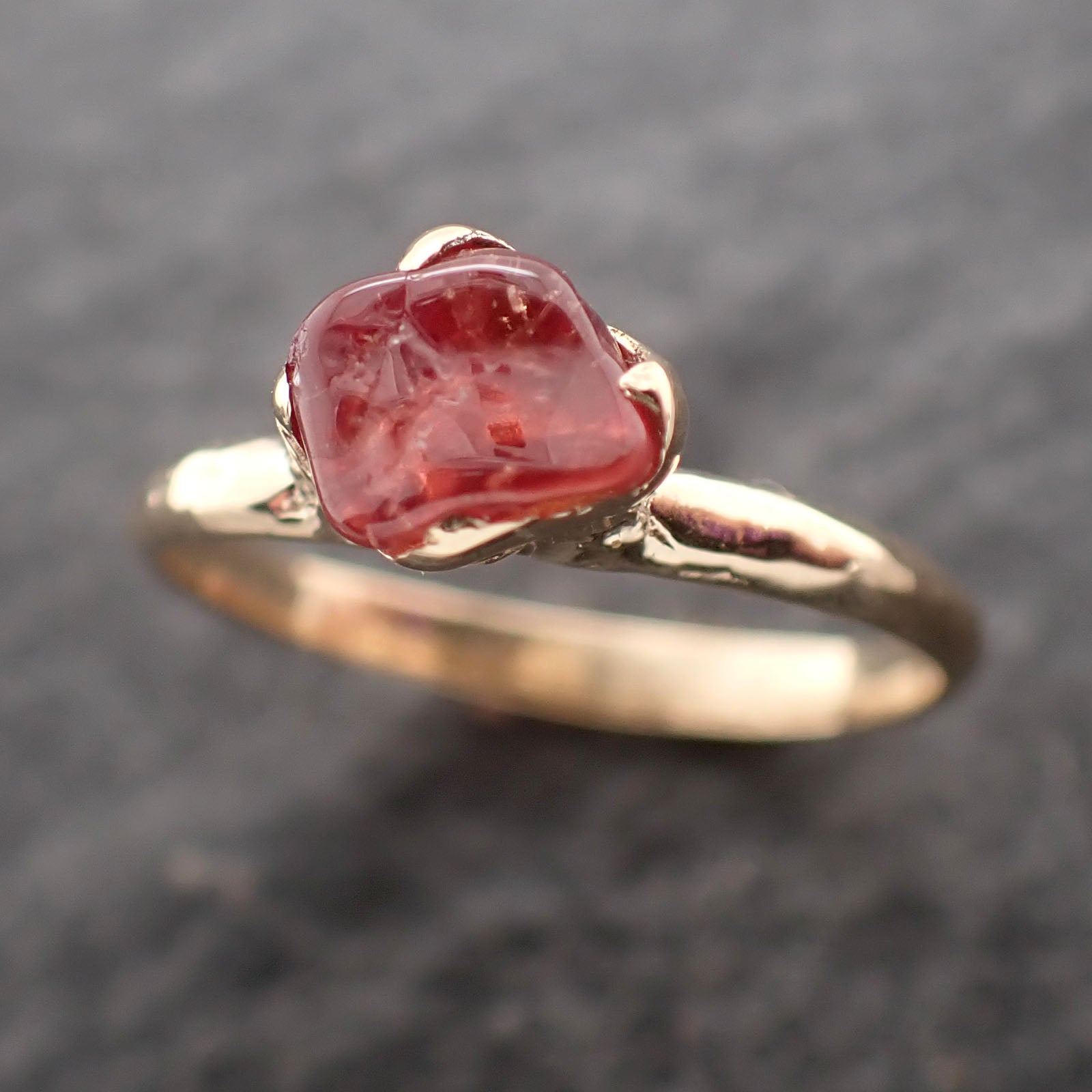 sapphire pebble candy red polished 18k yellow gold solitaire gemstone ring 2665 Alternative Engagement