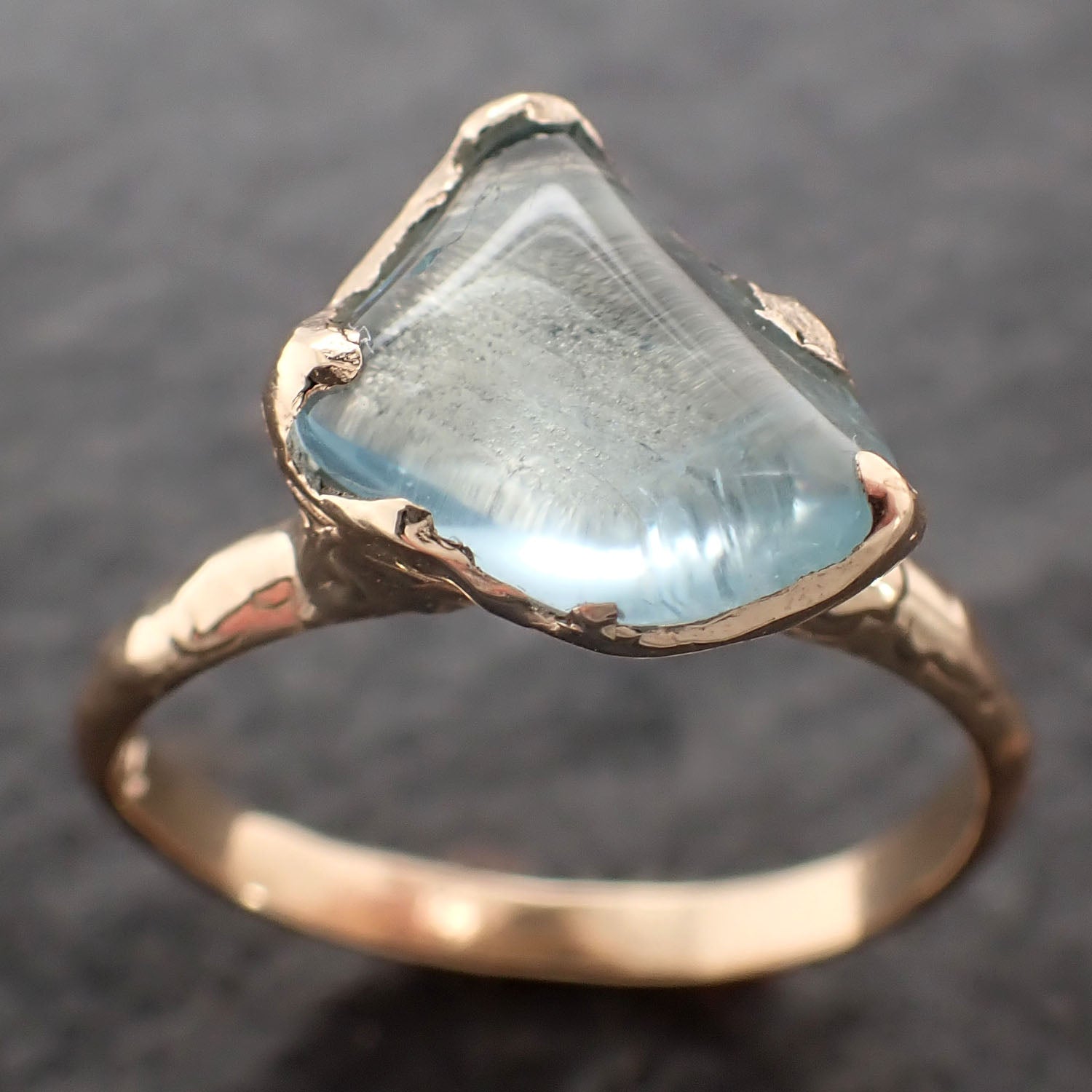 aquamarine pebble candy polished 14k yellow gold solitaire gemstone ring 2670 Alternative Engagement