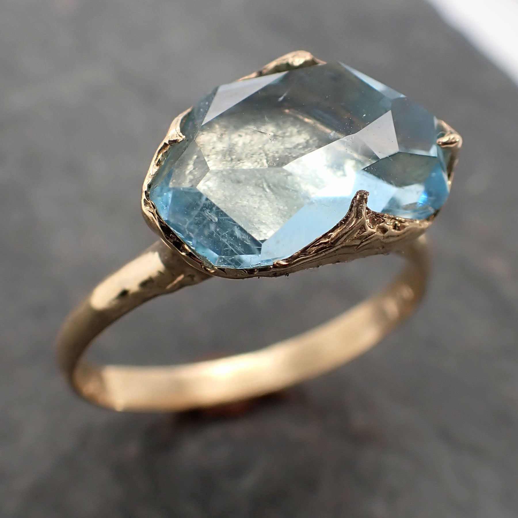 Partially faceted Aquamarine Solitaire Ring 18k gold Custom One Of a Kind Gemstone Ring Bespoke byAngeline 2380