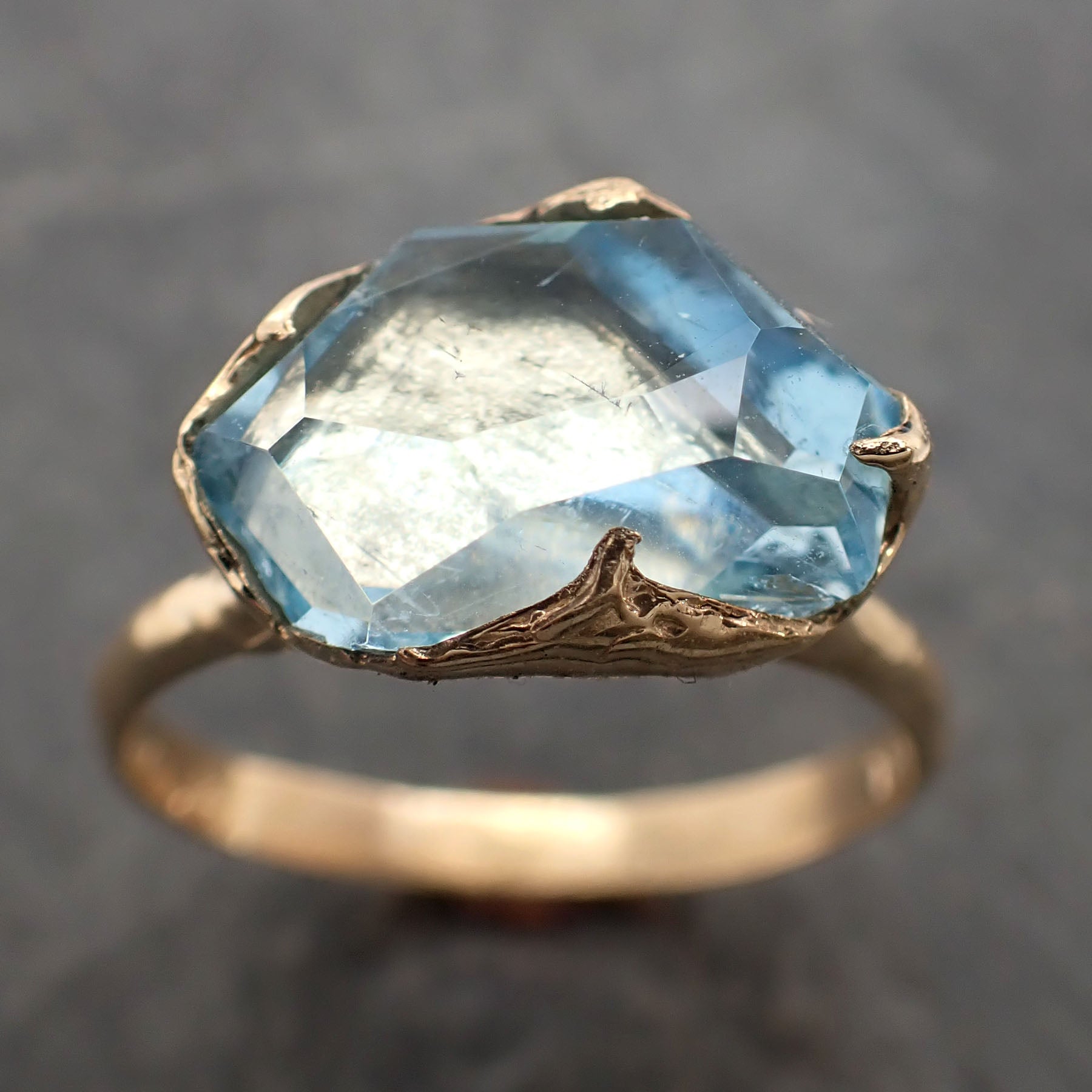 Partially faceted Aquamarine Solitaire Ring 18k gold Custom One Of a Kind Gemstone Ring Bespoke byAngeline 2380