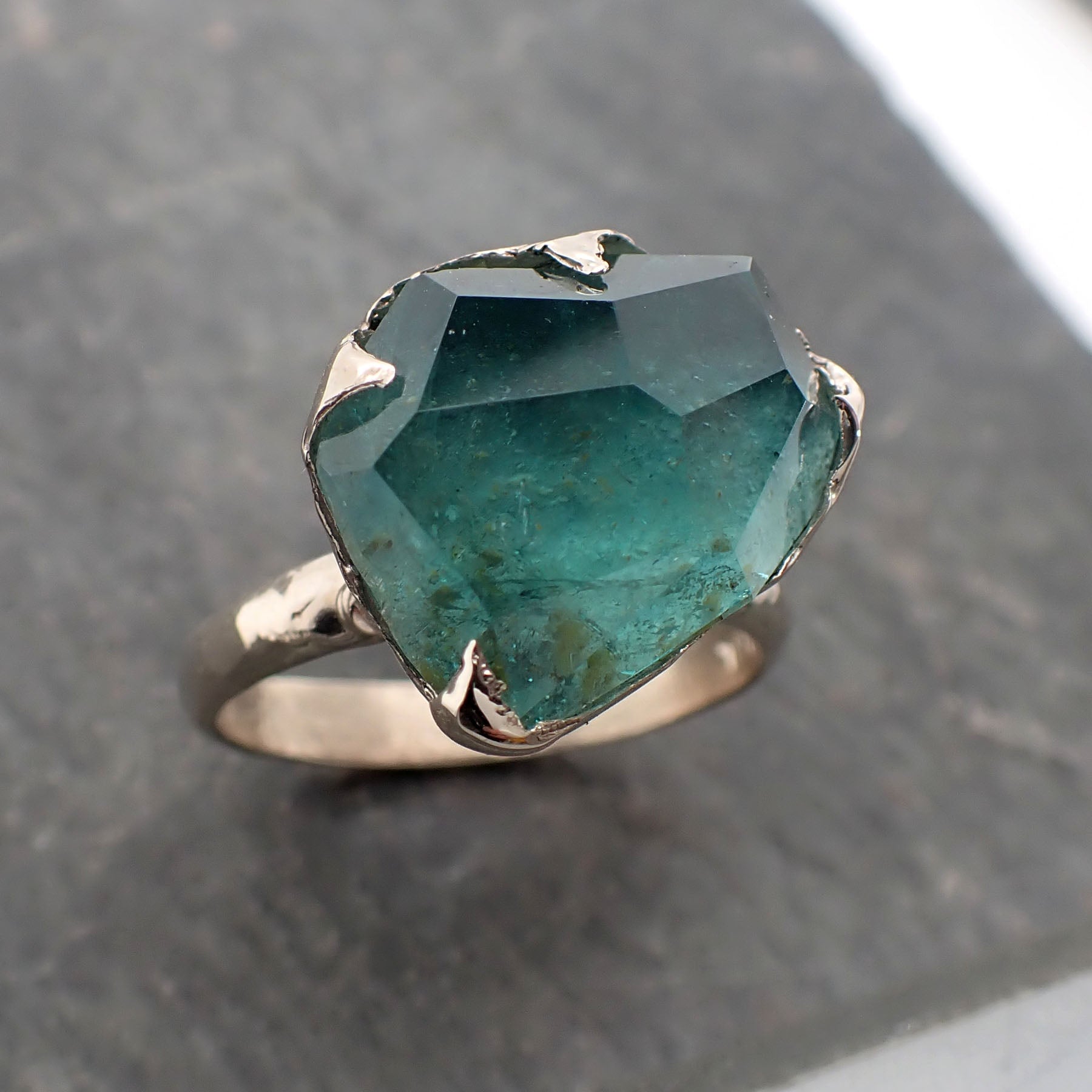 partially faceted sea green tourmaline white gold ring gemstone tourmaline recycled 18k stacking statement byangeline 2372 Alternative Engagement