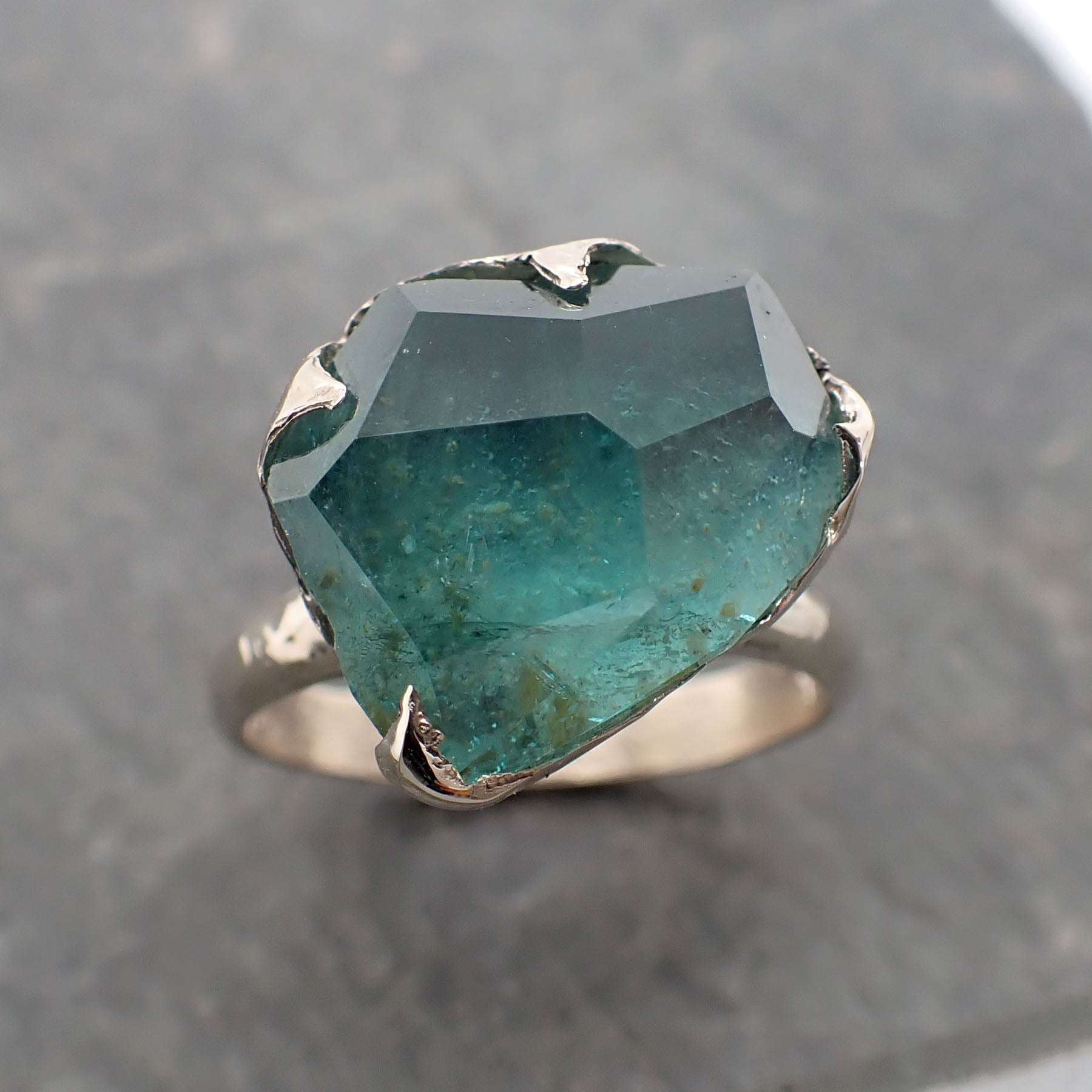partially faceted sea green tourmaline white gold ring gemstone tourmaline recycled 18k stacking statement byangeline 2372 Alternative Engagement
