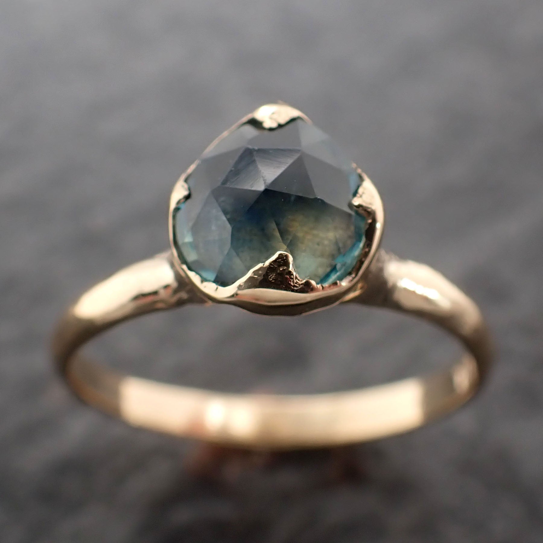 Fancy cut Montana blue green Sapphire 18k Yellow gold Solitaire Ring Gold Gemstone Engagement Ring 2675