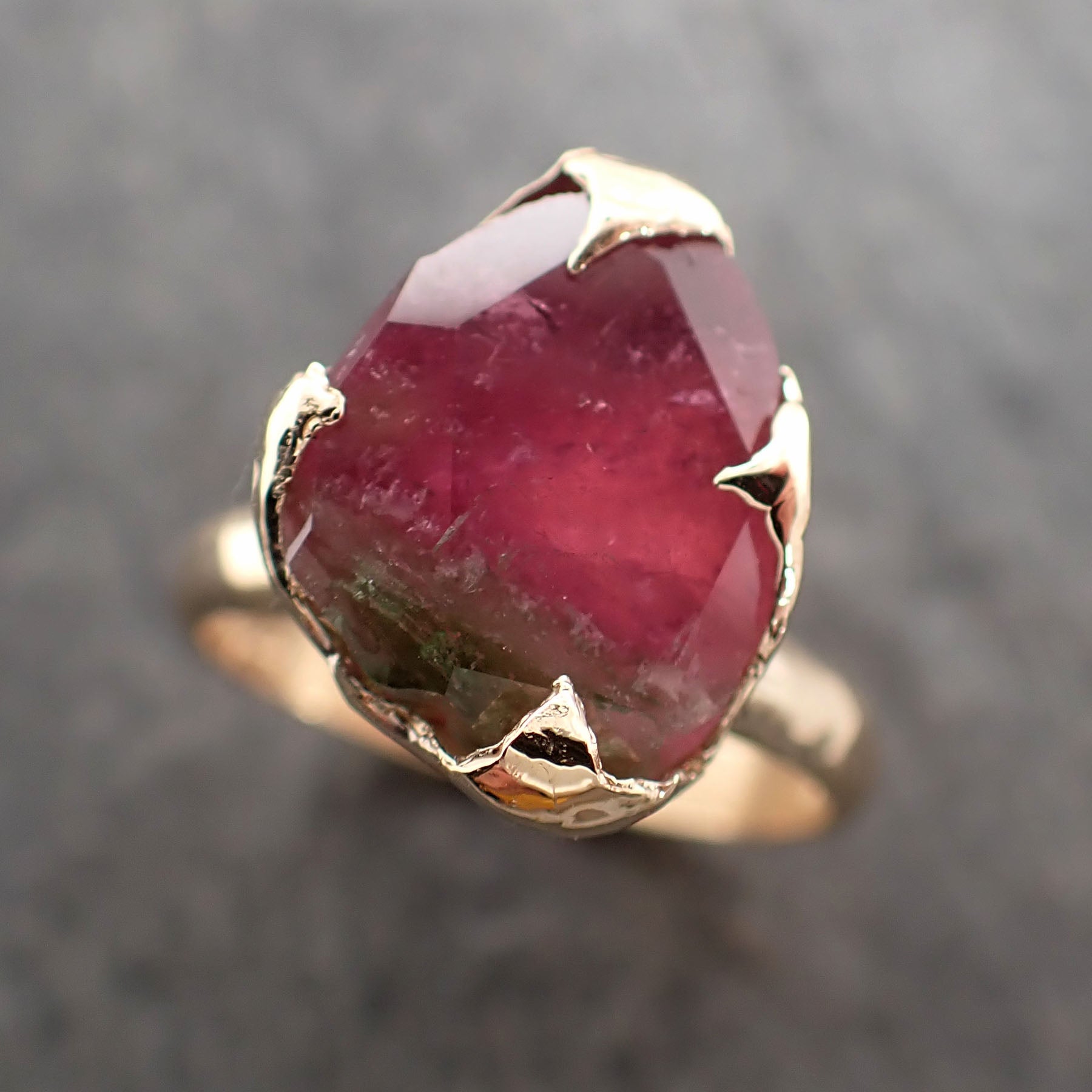 Partially faceted Watermelon Tourmaline Solitaire 14k Gold Engagement Ring One Of a Kind Gemstone Ring byAngeline 2382