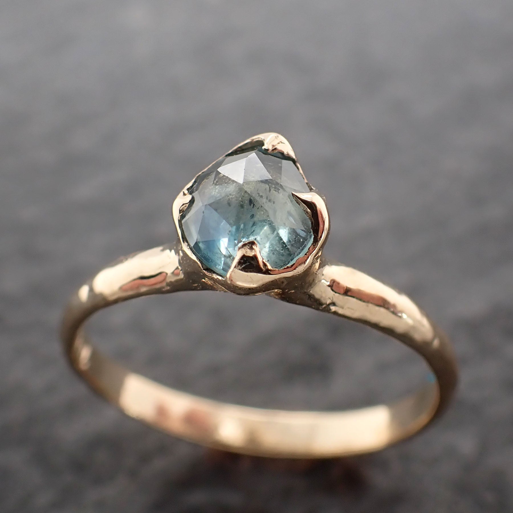 Fancy cut Montana blue green Sapphire 18k Yellow gold Solitaire Ring Gold Gemstone Engagement Ring 2676