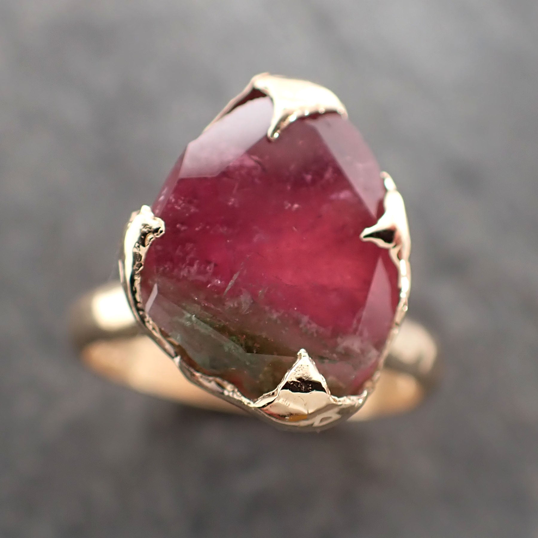 partially faceted watermelon tourmaline solitaire 14k gold engagement ring one of a kind gemstone ring byangeline 2382 Alternative Engagement