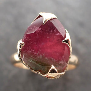 partially faceted watermelon tourmaline solitaire 14k gold engagement ring one of a kind gemstone ring byangeline 2382 Alternative Engagement