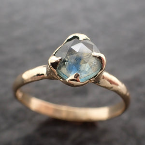 Fancy cut Montana blue green Sapphire 18k Yellow gold Solitaire Ring Gold Gemstone Engagement Ring 2677