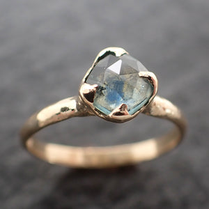 Fancy cut Montana blue green Sapphire 18k Yellow gold Solitaire Ring Gold Gemstone Engagement Ring 2677