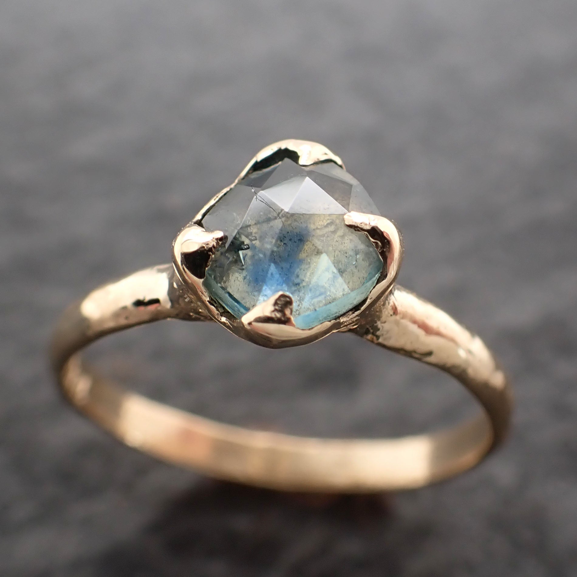 fancy cut montana blue green sapphire 18k yellow gold solitaire ring gold gemstone engagement ring 2677 Alternative Engagement