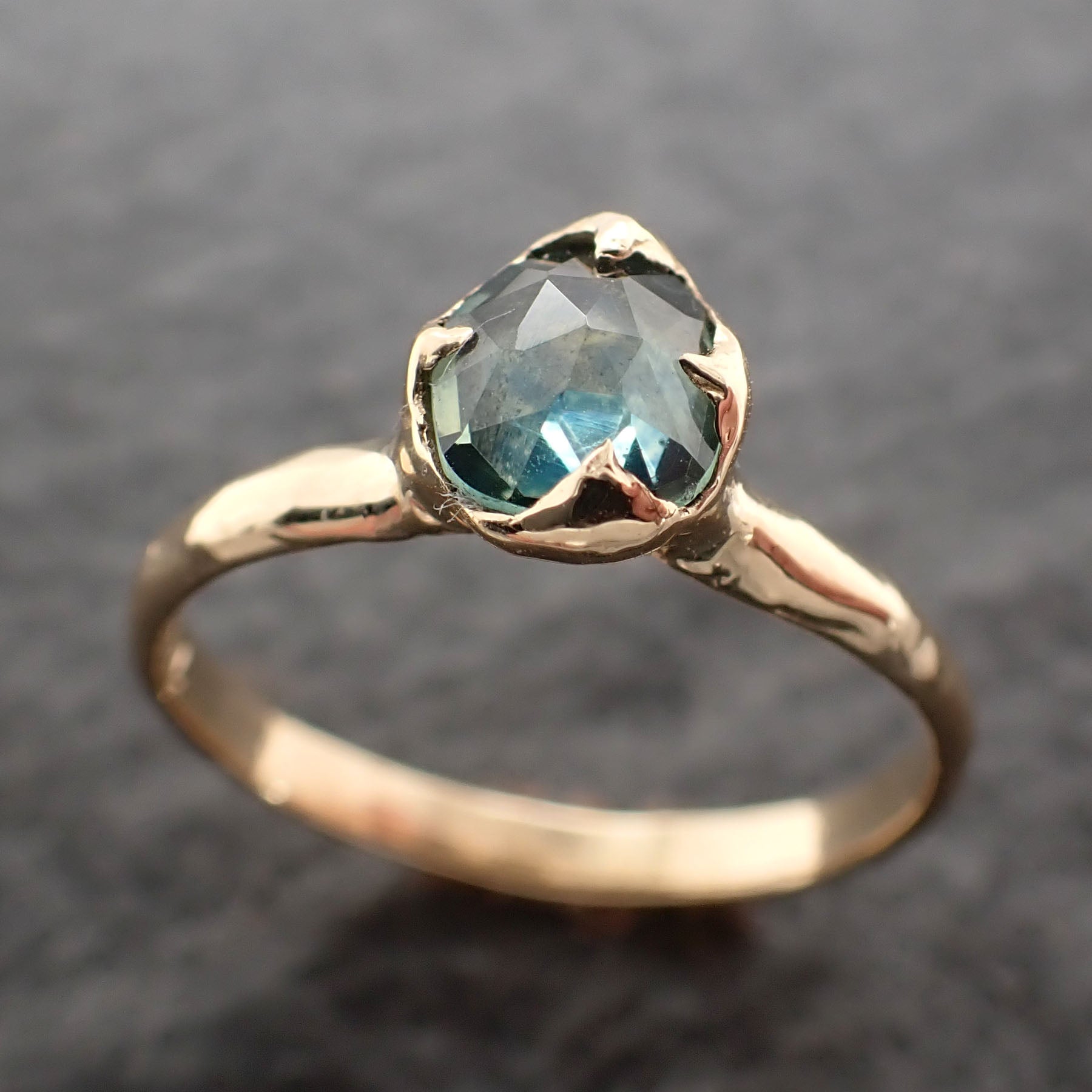 fancy cut montana blue green sapphire 18k yellow gold solitaire ring gold gemstone engagement ring 2678 Alternative Engagement