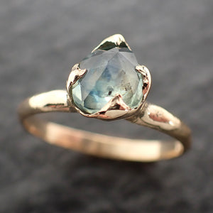 Fancy cut Montana blue green Sapphire 18k Yellow gold Solitaire Ring Gold Gemstone Engagement Ring 2679