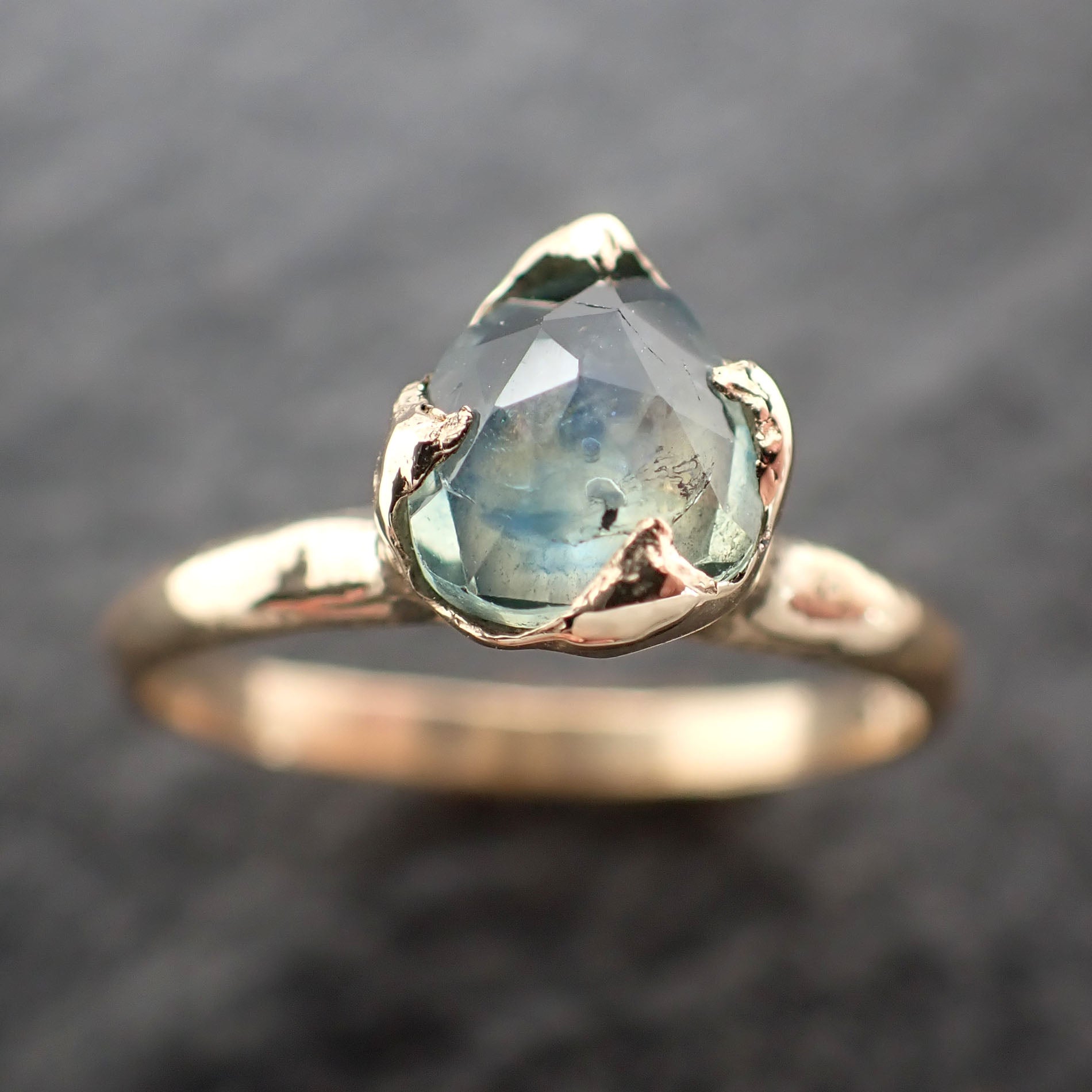 Fancy cut Montana blue green Sapphire 18k Yellow gold Solitaire Ring Gold Gemstone Engagement Ring 2679