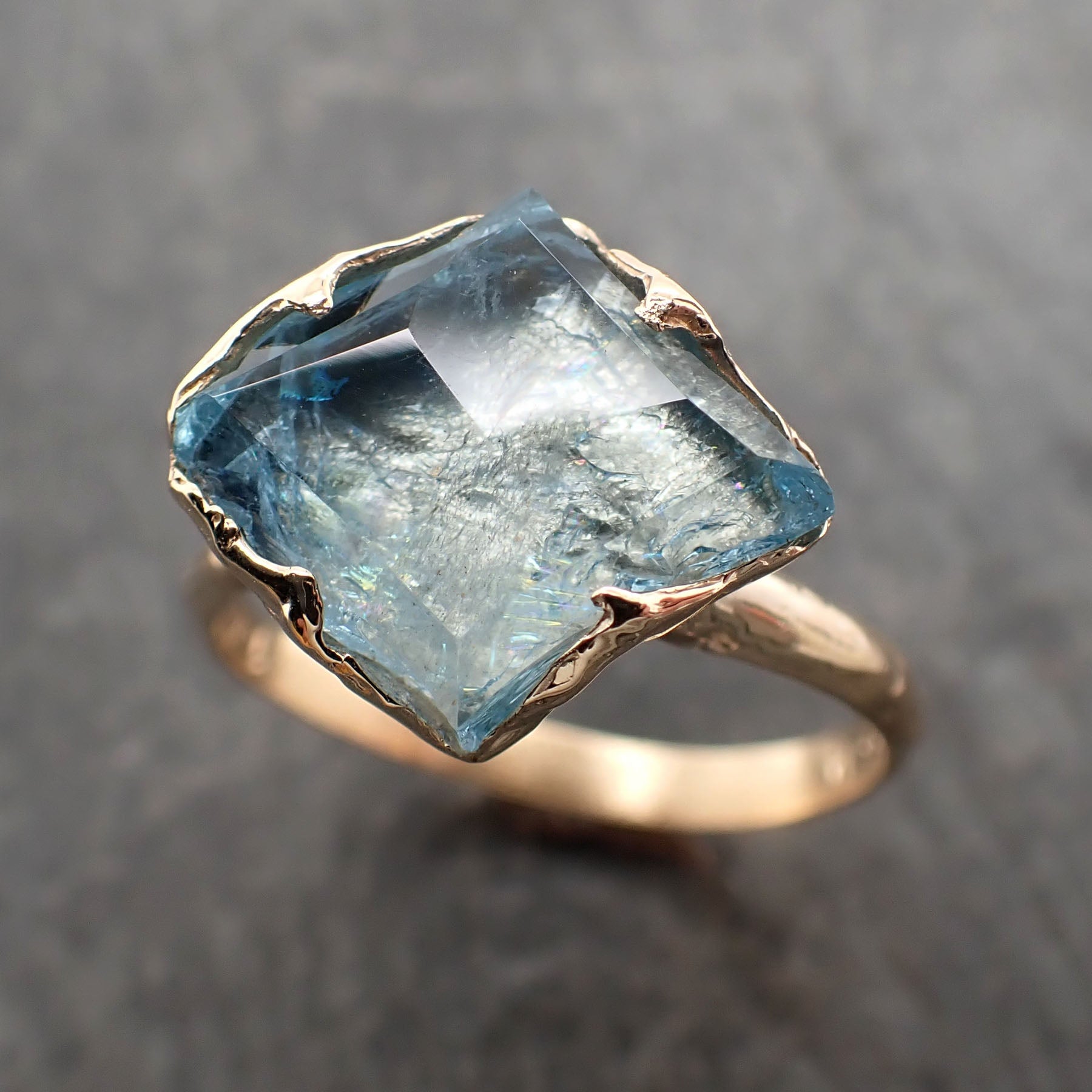 partially faceted aquamarine solitaire ring 18k gold custom one of a kind gemstone ring bespoke byangeline 2381 Alternative Engagement