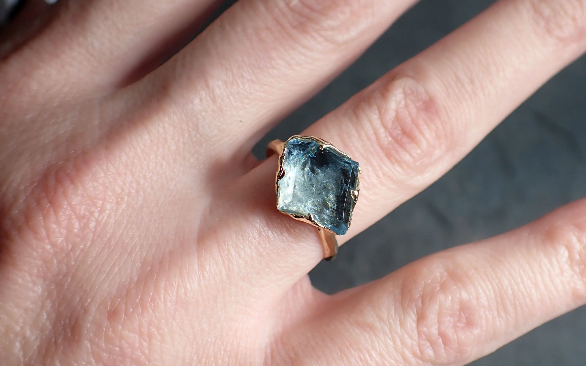 Partially faceted Aquamarine Solitaire Ring 18k gold Custom One Of a Kind Gemstone Ring Bespoke byAngeline 2381