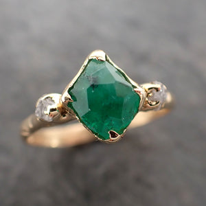 Partially faceted Three raw Stone Diamond Emerald Engagement Ring 18k Gold Multi stone Wedding Ring Uncut Birthstone Stacking Ring Rough Diamond Ring byAngeline 2383