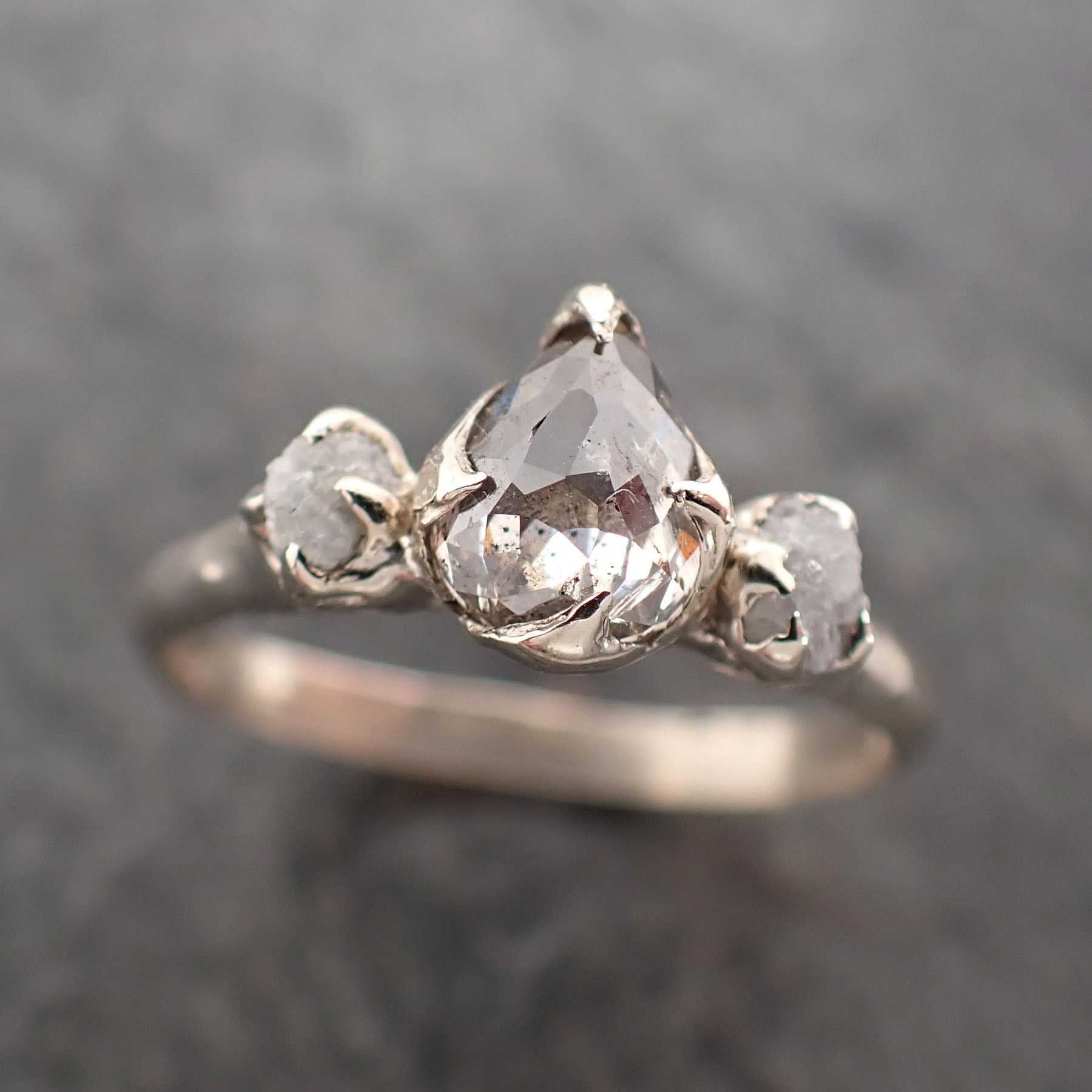 faceted fancy cut champagne diamond engagement 14k white gold multi stone wedding ring rough diamond ring byangeline 2385 Alternative Engagement