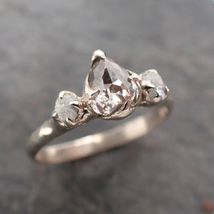 Faceted Fancy cut Champagne Diamond Engagement 14k White Gold Multi stone Wedding Ring Rough Diamond Ring byAngeline 2385